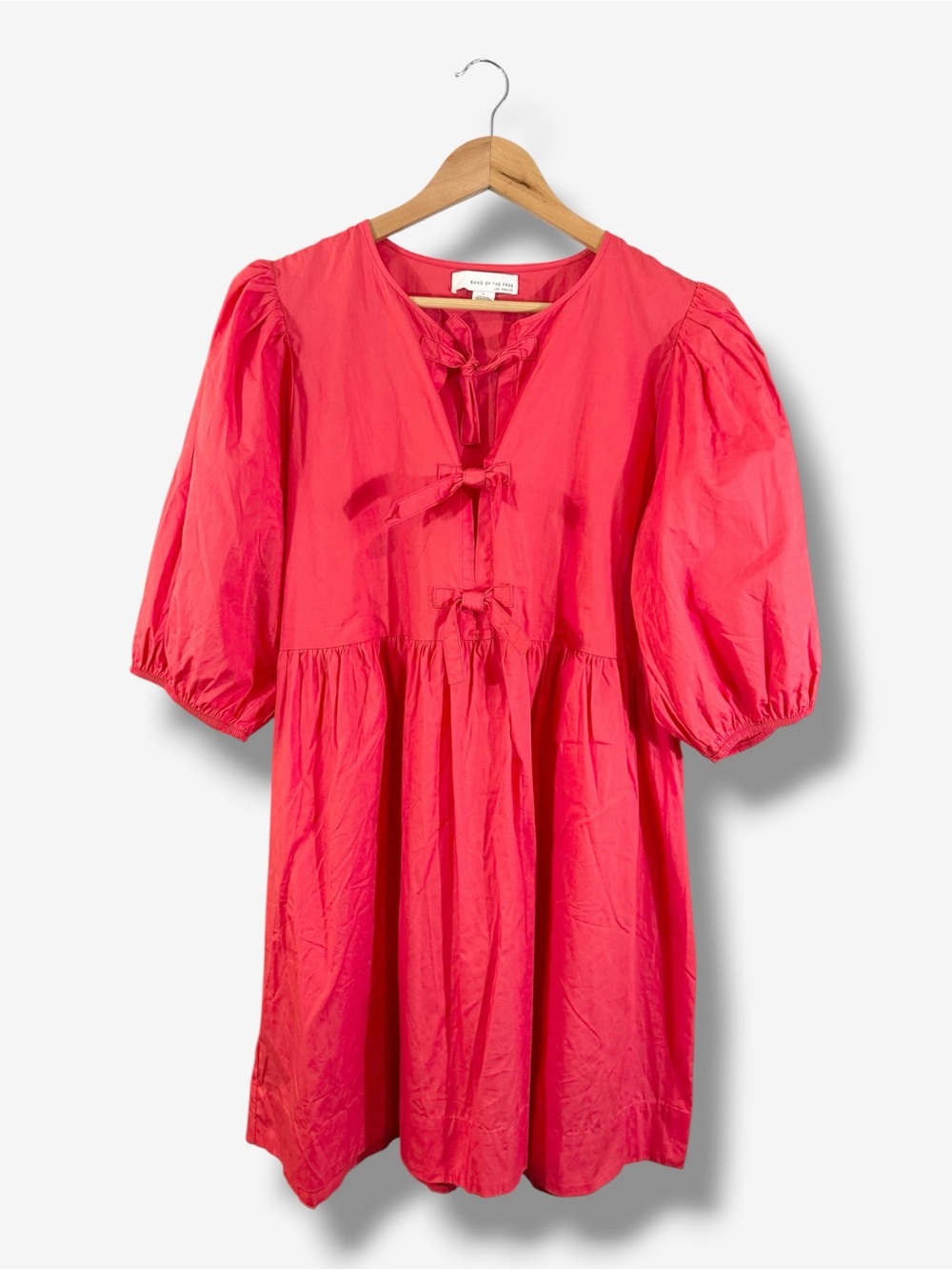 Band of the Free XL Red Cotton Puff Sleeve Tie Front Babydoll Dress Pockets